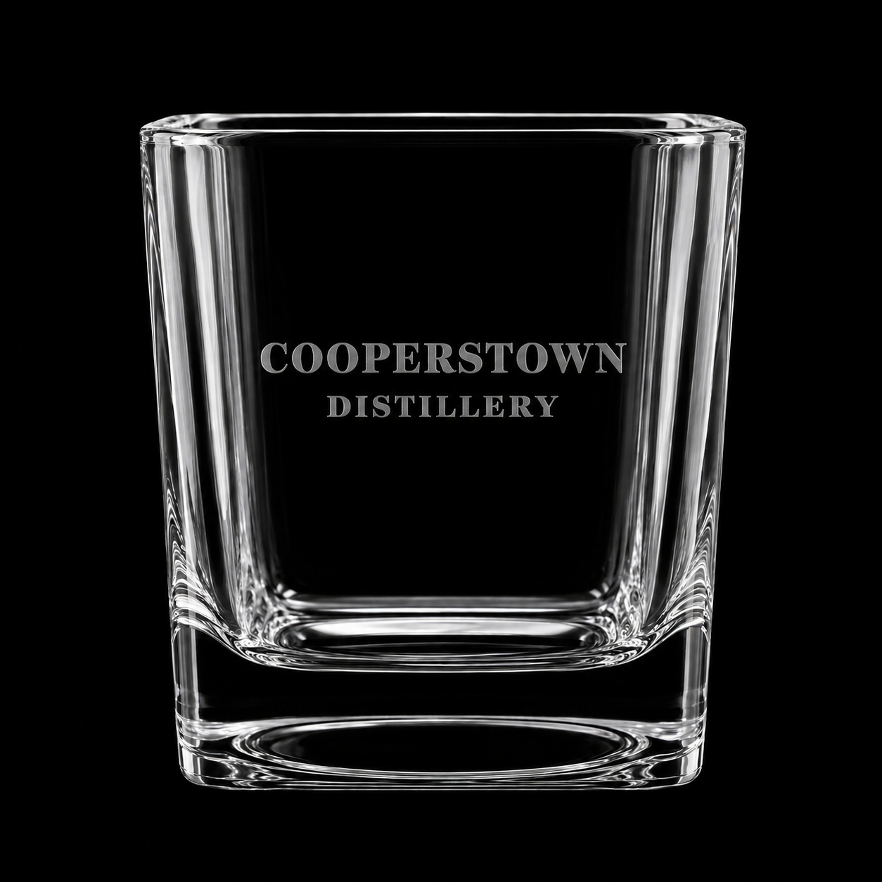 Baseball Hall of Fame Logo Cooperstown Distillery 9 Ounce Square Rocks Glass