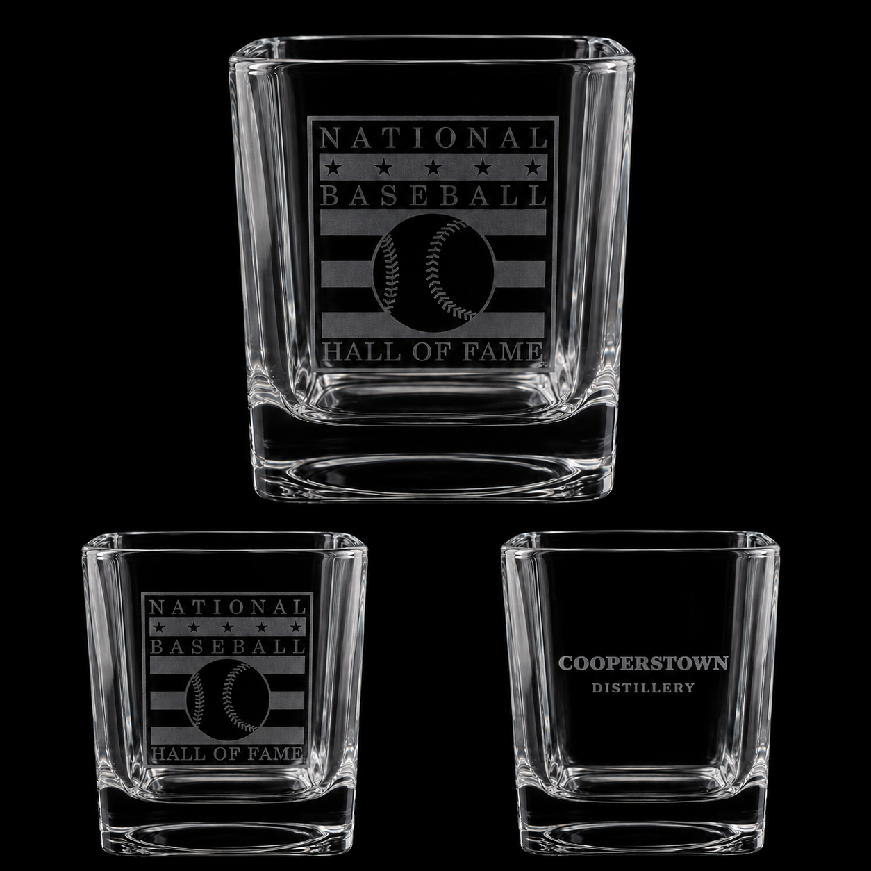 Baseball Hall of Fame Logo Cooperstown Distillery 9 Ounce Square Rocks Glass
