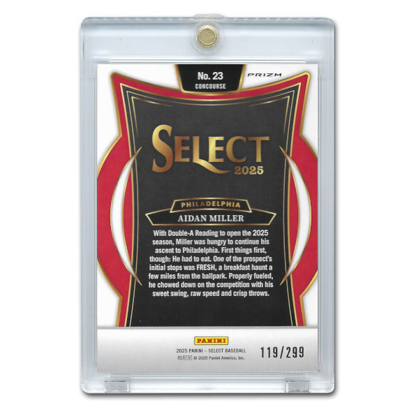 Aidan Miller 2025 Panini Select Red Holo # 23 Ltd Ed of 299 Pre-Rookie Card