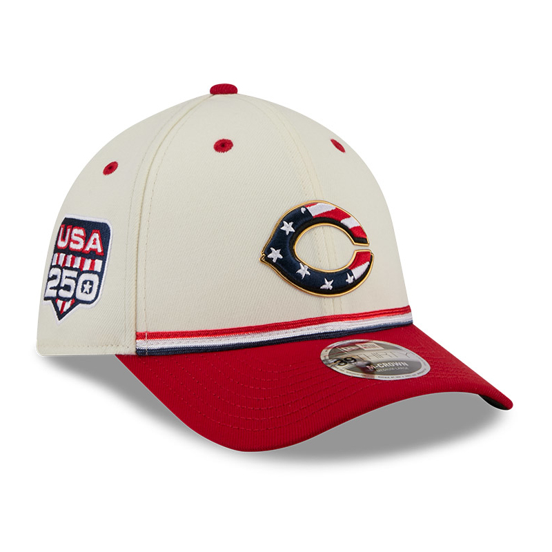 Men’s New Era Cincinnati Reds 2026 Stars and Stripes 39THIRTY M-Crown Stretch Fit Cap