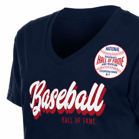 Women’s Baseball Hall of Fame New Era Navy V-Neck Glitter T-Shirt