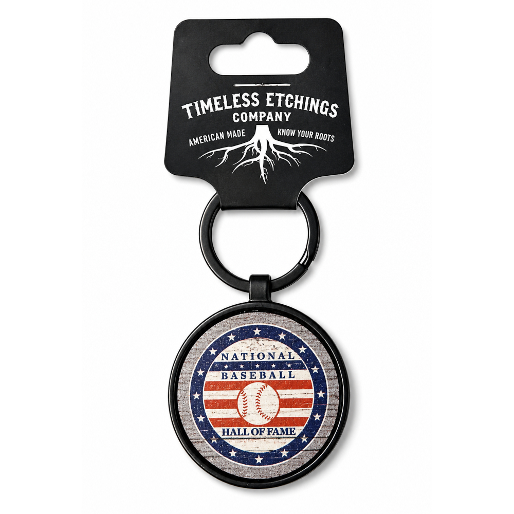 Baseball Hall of Fame Round Wood Keychain