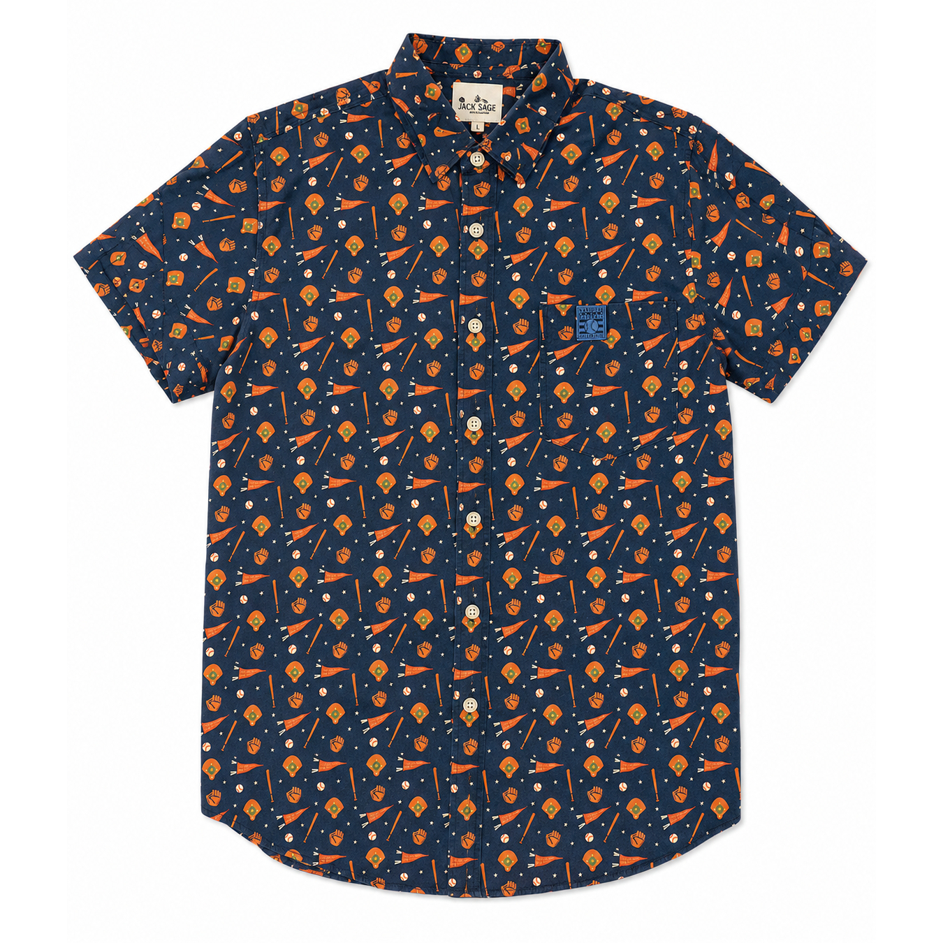 Men’s Baseball Hall of Fame Jack & Sage Baseball Cooperstown Patterned Navy Camp Shirt