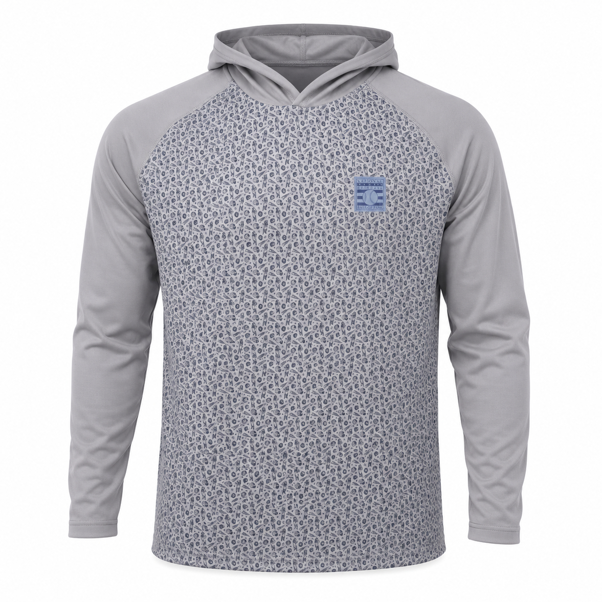 Men’s Baseball Hall of Fame Jack & Sage Baseball Pattern Navy and Grey Performance Hoodie