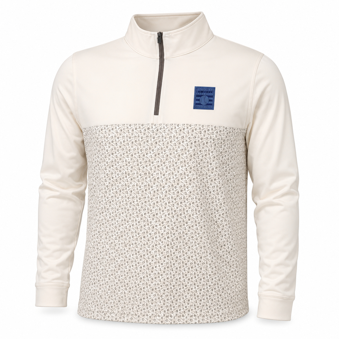 Men’s Baseball Hall of Fame Jack & Sage Baseball Pattern Off-White Quarter-Zip Pullover