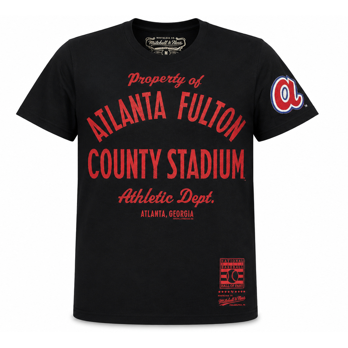 Men’s Mitchell & Ness Property Of Atlanta Fulton County Stadium Navy T-Shirt