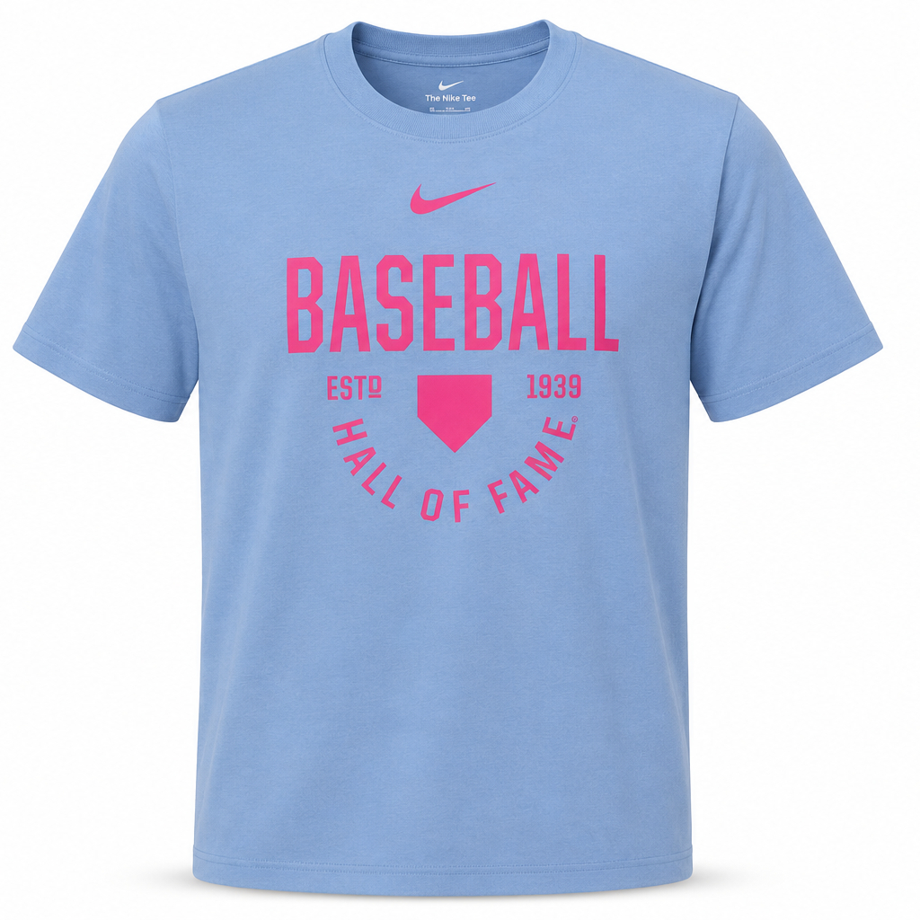 Youth Baseball Hall of Fame Nike Established 1939 Light Blue T-Shirt