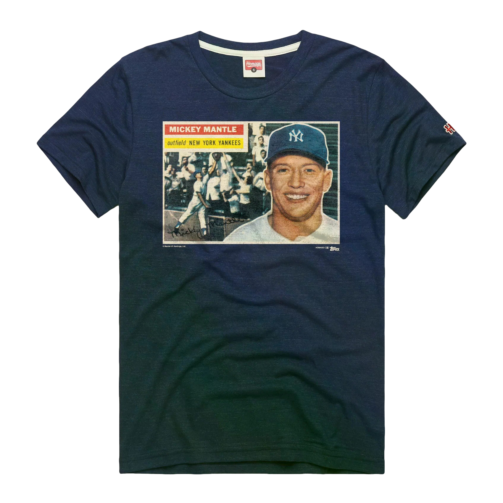 Men’s Homage 1956 Topps Baseball Mickey Mantle Yankees Navy T-Shirt