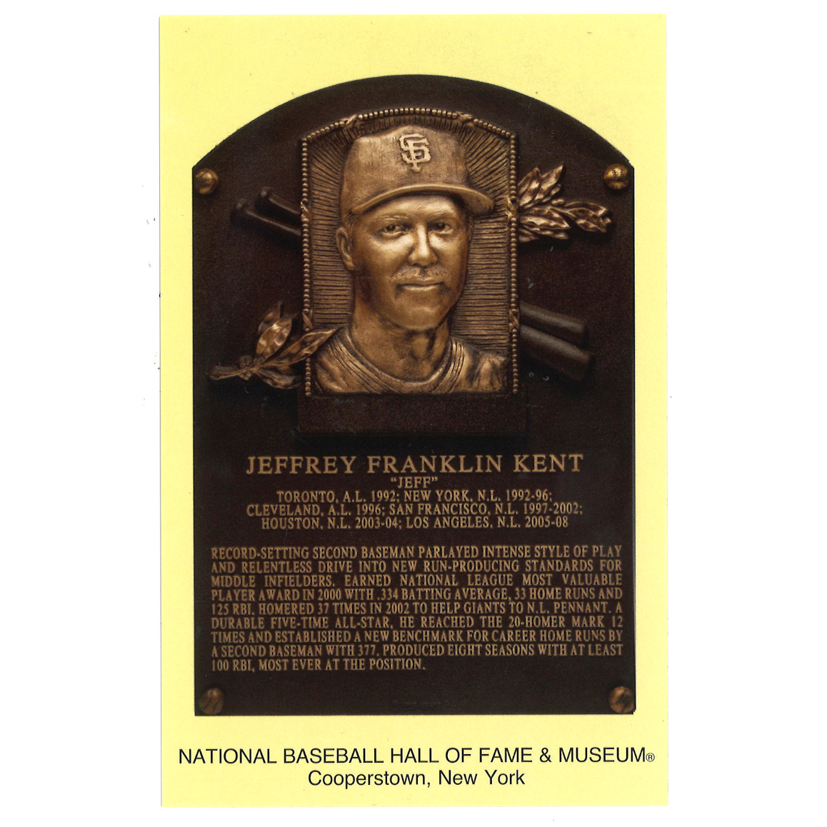 Jeff Kent Baseball Hall of Fame Plaque Postcard