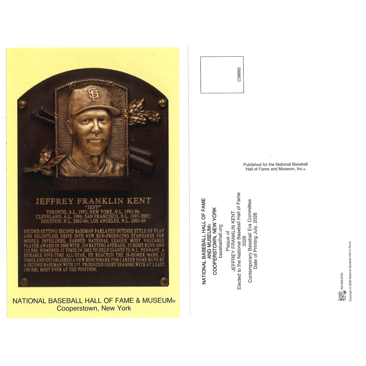 Jeff Kent Baseball Hall of Fame Plaque Postcard