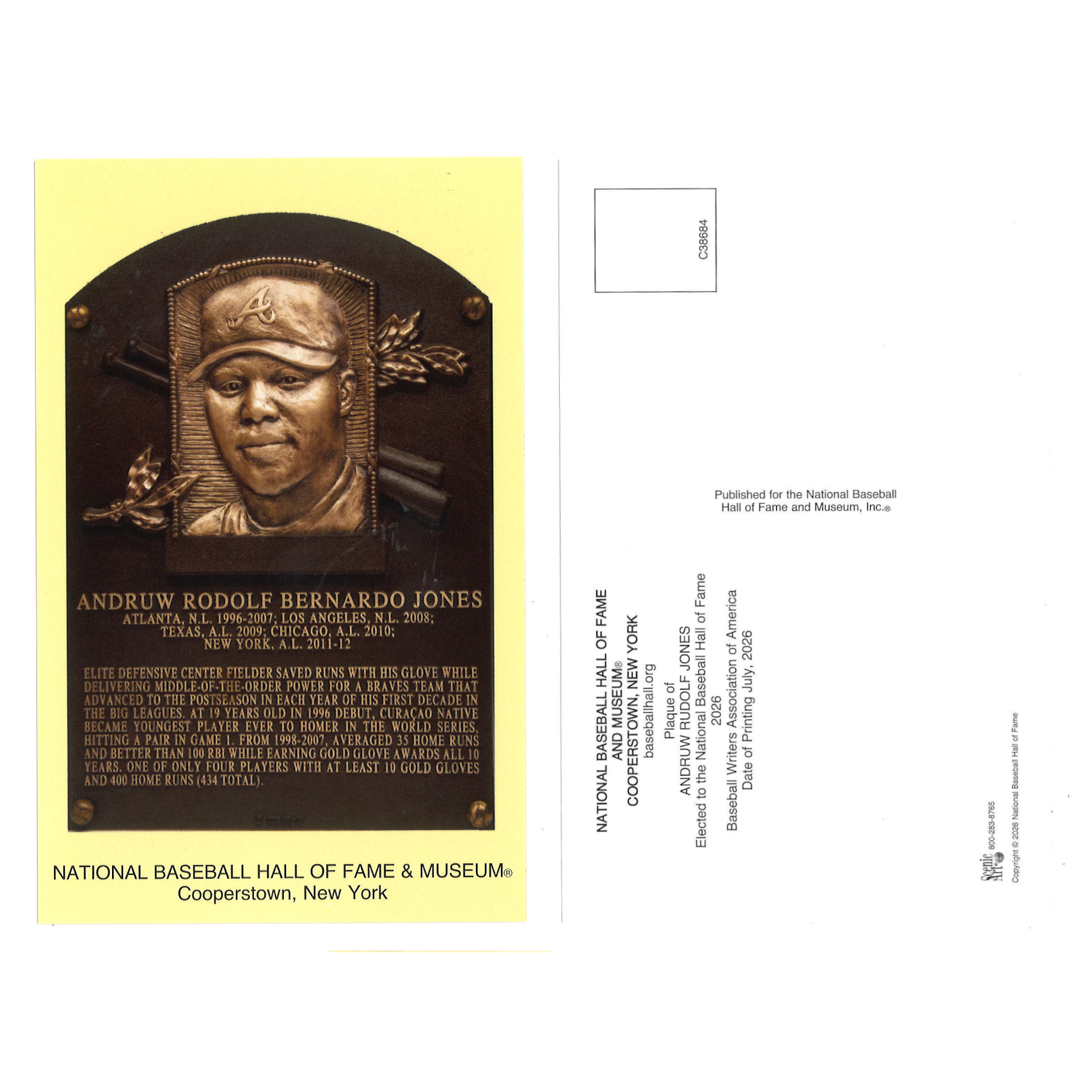 Andruw Jones Baseball Hall of Fame Plaque Postcard