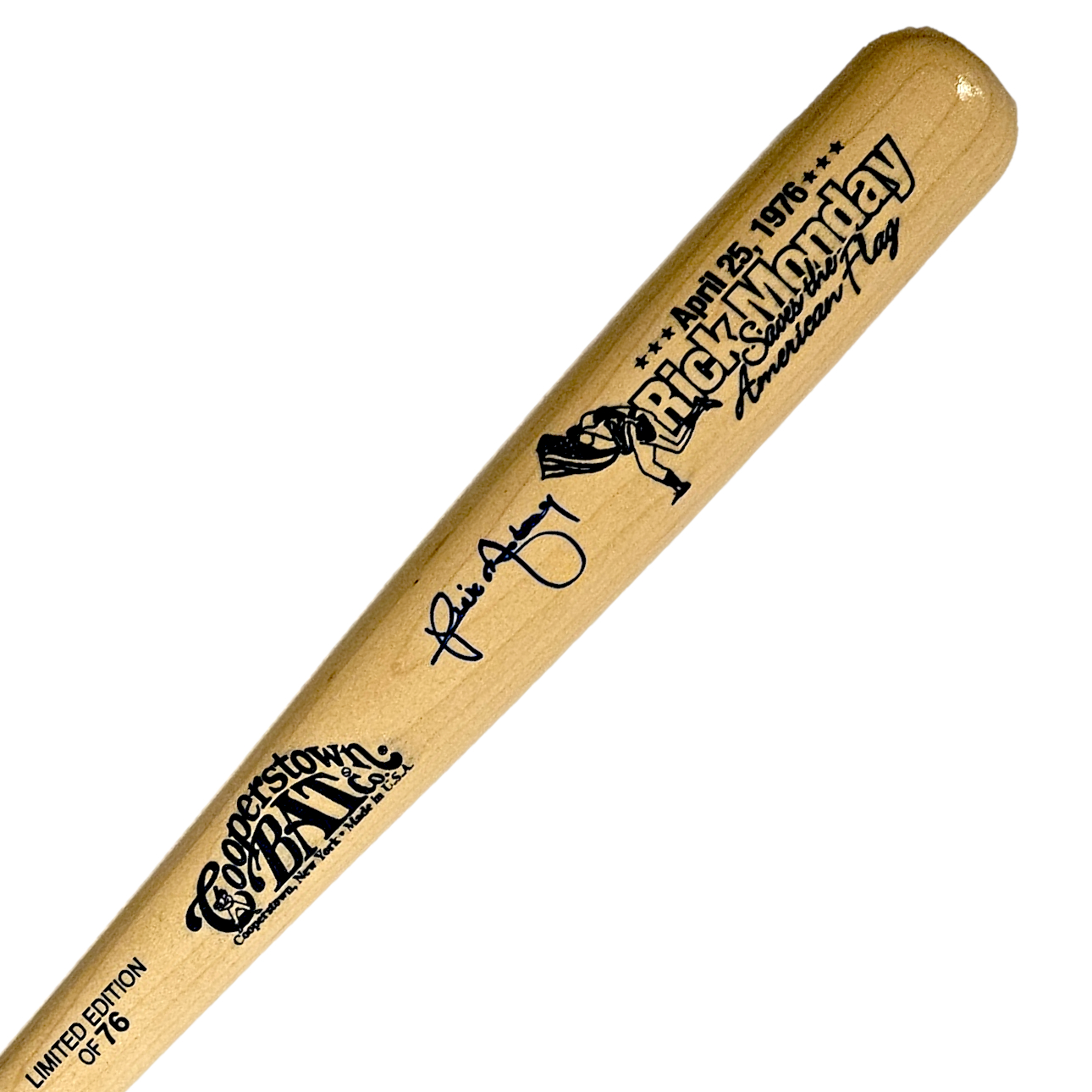 "Rick Monday Saves the American Flag" Autographed Mini 22 inch Bat 50th Anniversary - Limited Edition of 76 (HOF)
