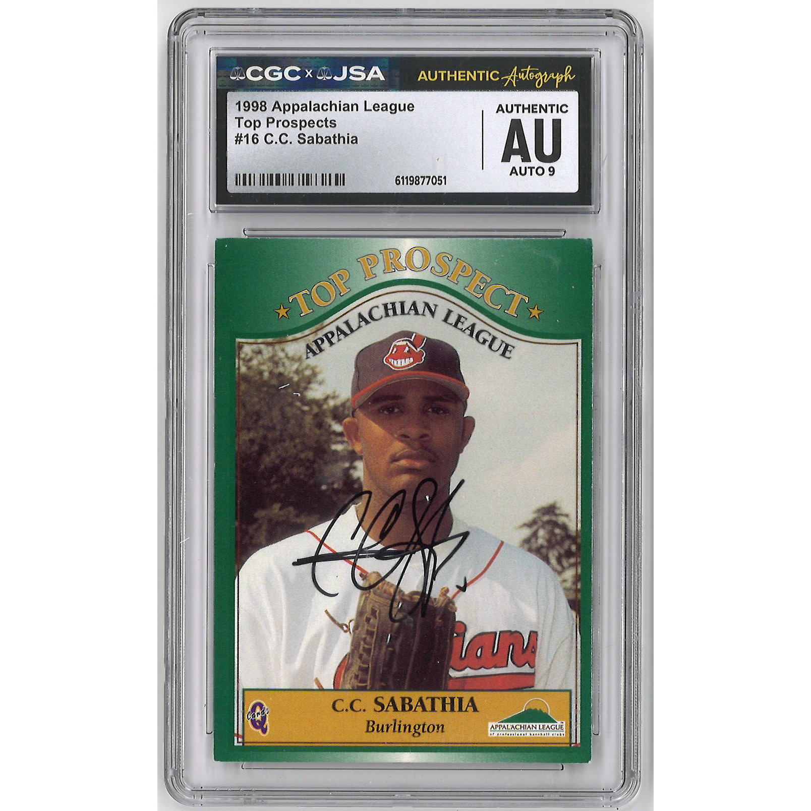 CC Sabathia Autographed Card 1998 Appalachian League Top Prospects # 16 Pre-Rookie Card (JSA/CGC)