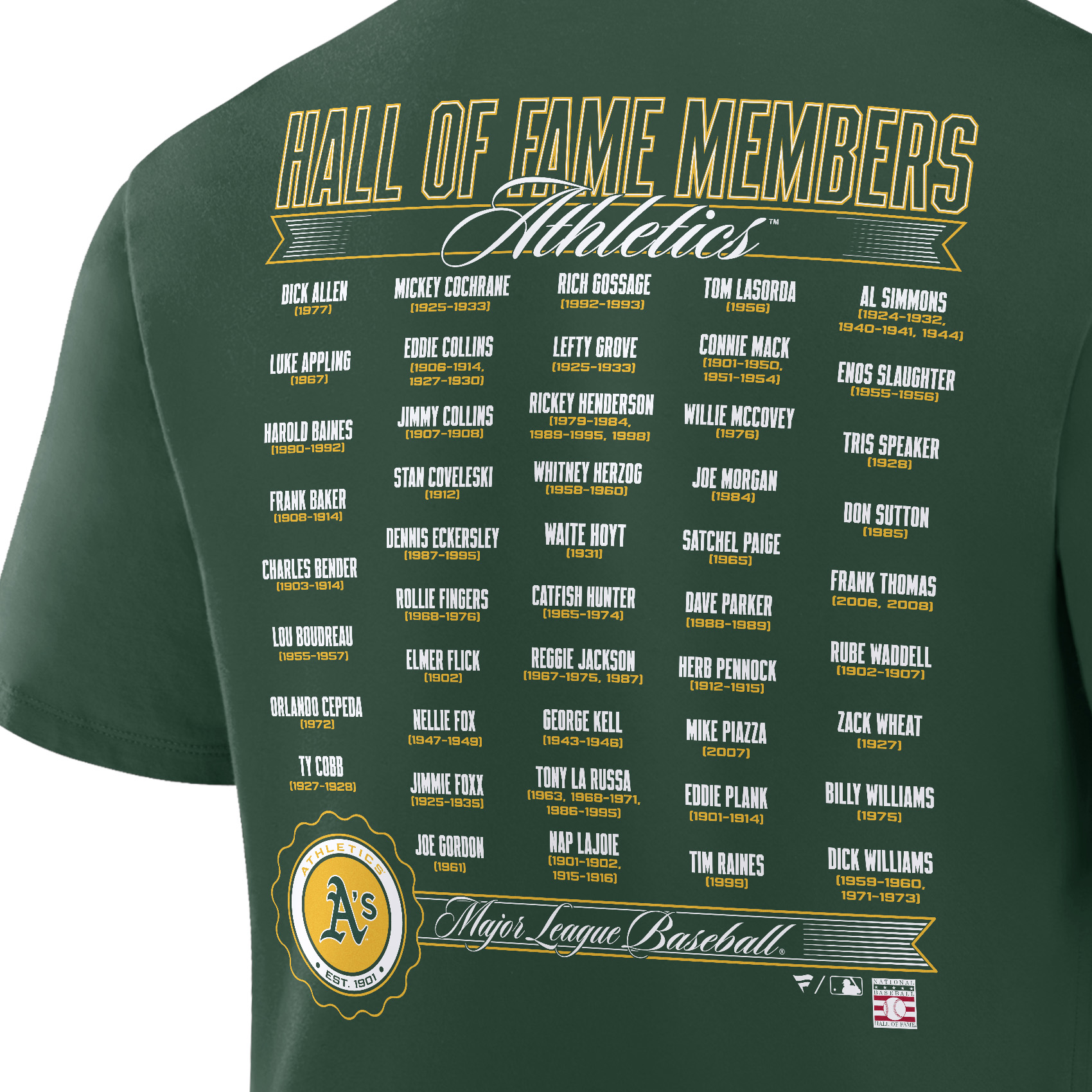 Men’s Oakland Athletics Hall of Fame Roster T-Shirtf