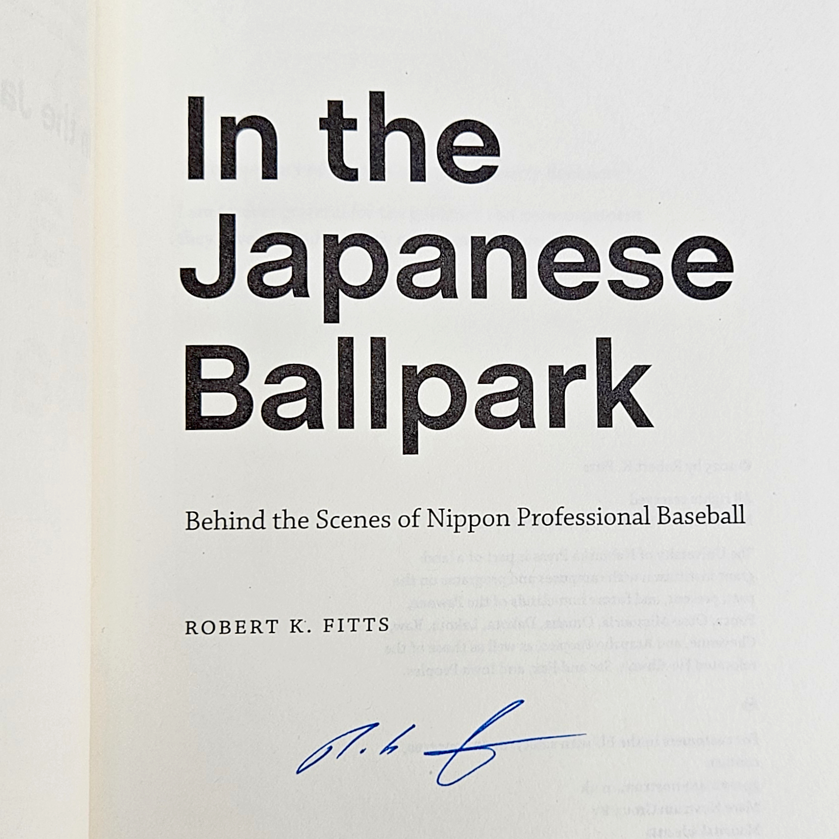 In the Japanese Ballpark: Behind the Scenes of Nippon Professional Baseball (signed by author)