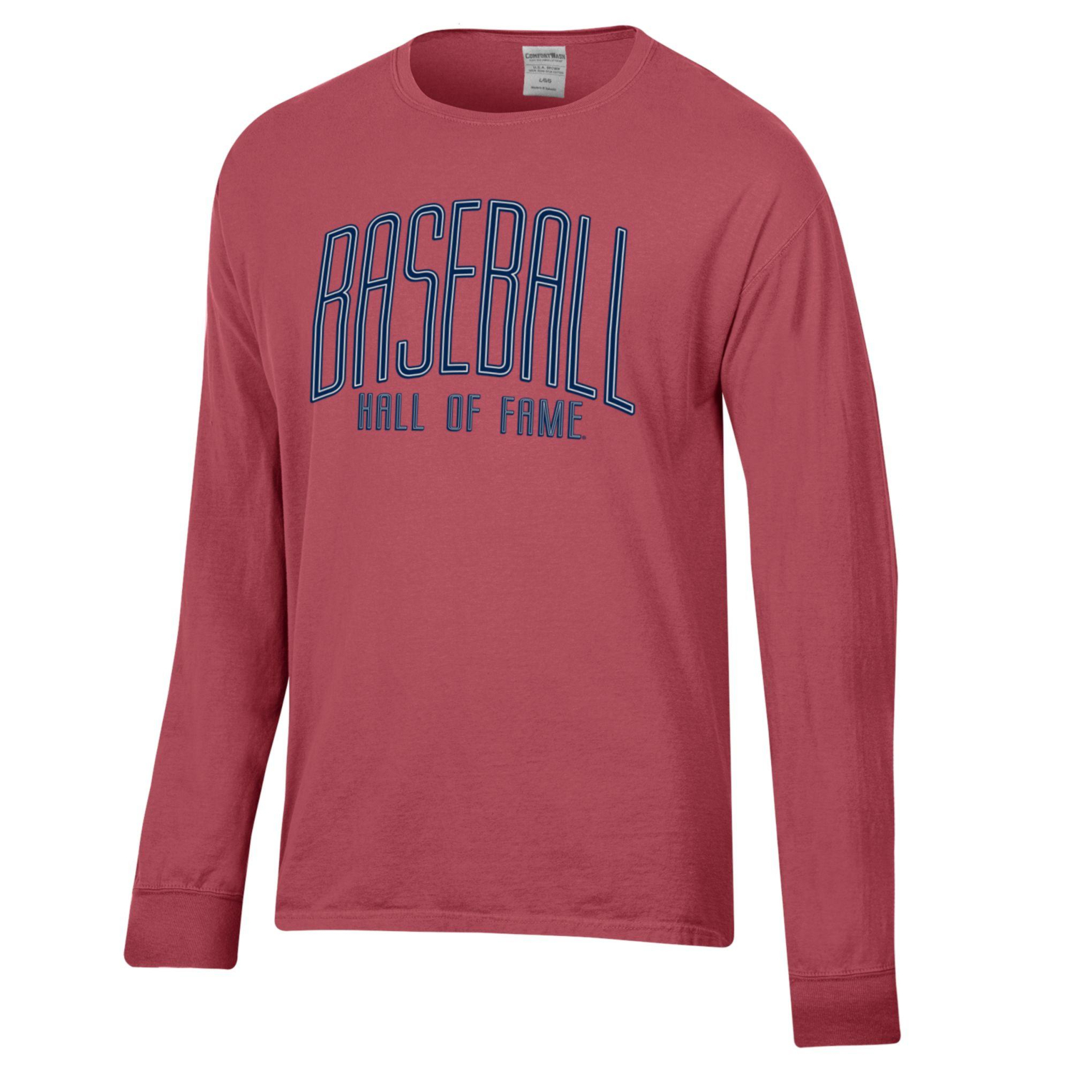 Unisex Baseball Hall of Fame Comfort Wash Crimson Long Sleeve Tee