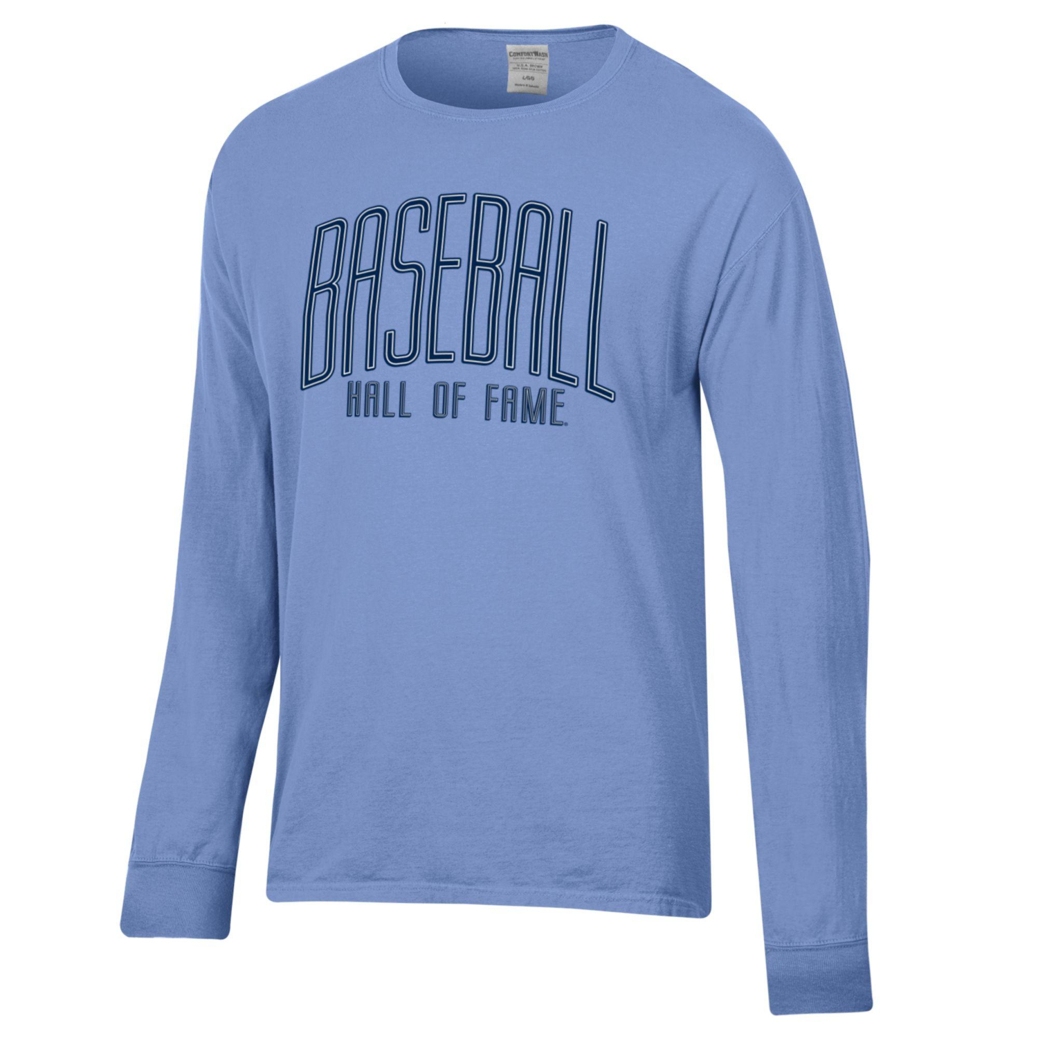 Unisex Baseball Hall of Fame Comfort Wash Light Blue Long Sleeve Tee