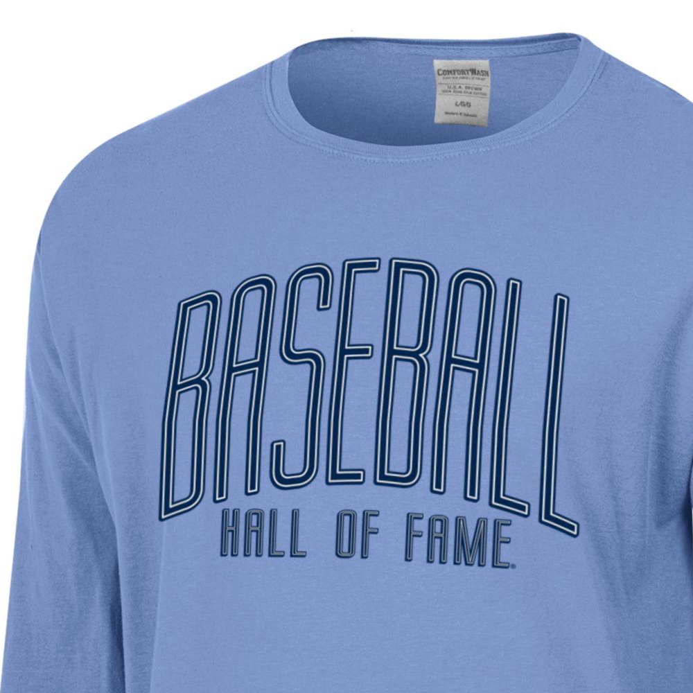 Unisex Baseball Hall of Fame Comfort Wash Light Blue Long Sleeve Tee