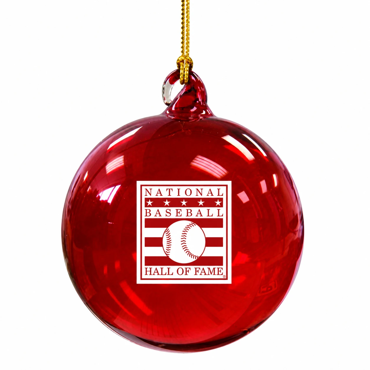 Baseball Hall of Fame Red Glass Bulb Holiday Ornament