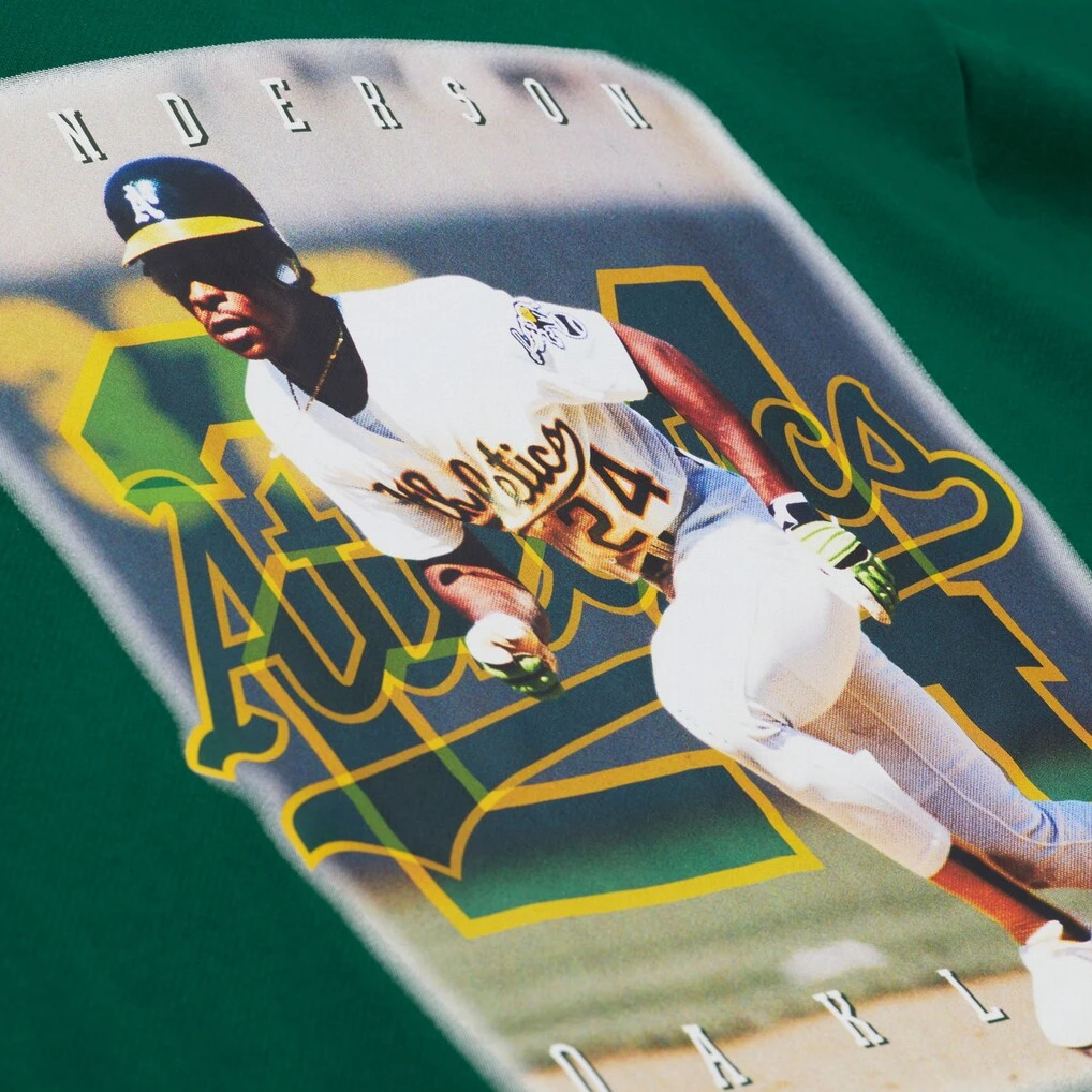 Men’s Mitchell & Ness Rickey Henderson Oakland Athletics Green Fleece Hoodie
