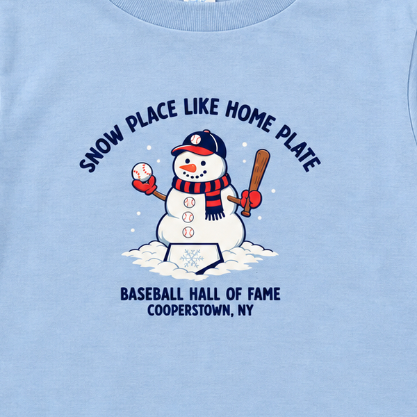 Toddler Baseball Hall of Fame Light Blue Snowman Long Sleeve Tee