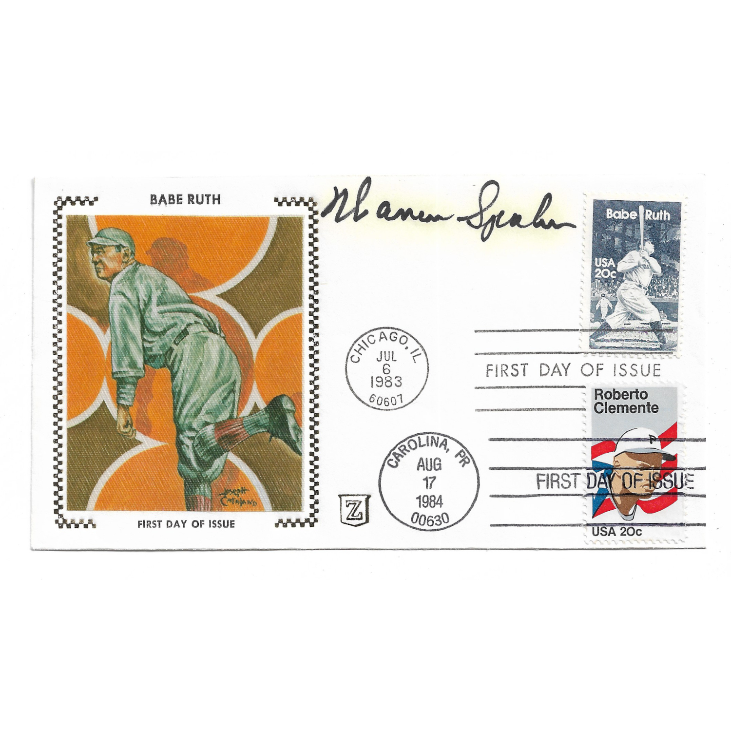 Warren Spahn Autographed First Day Cover - 1983 Babe Ruth (JSA)