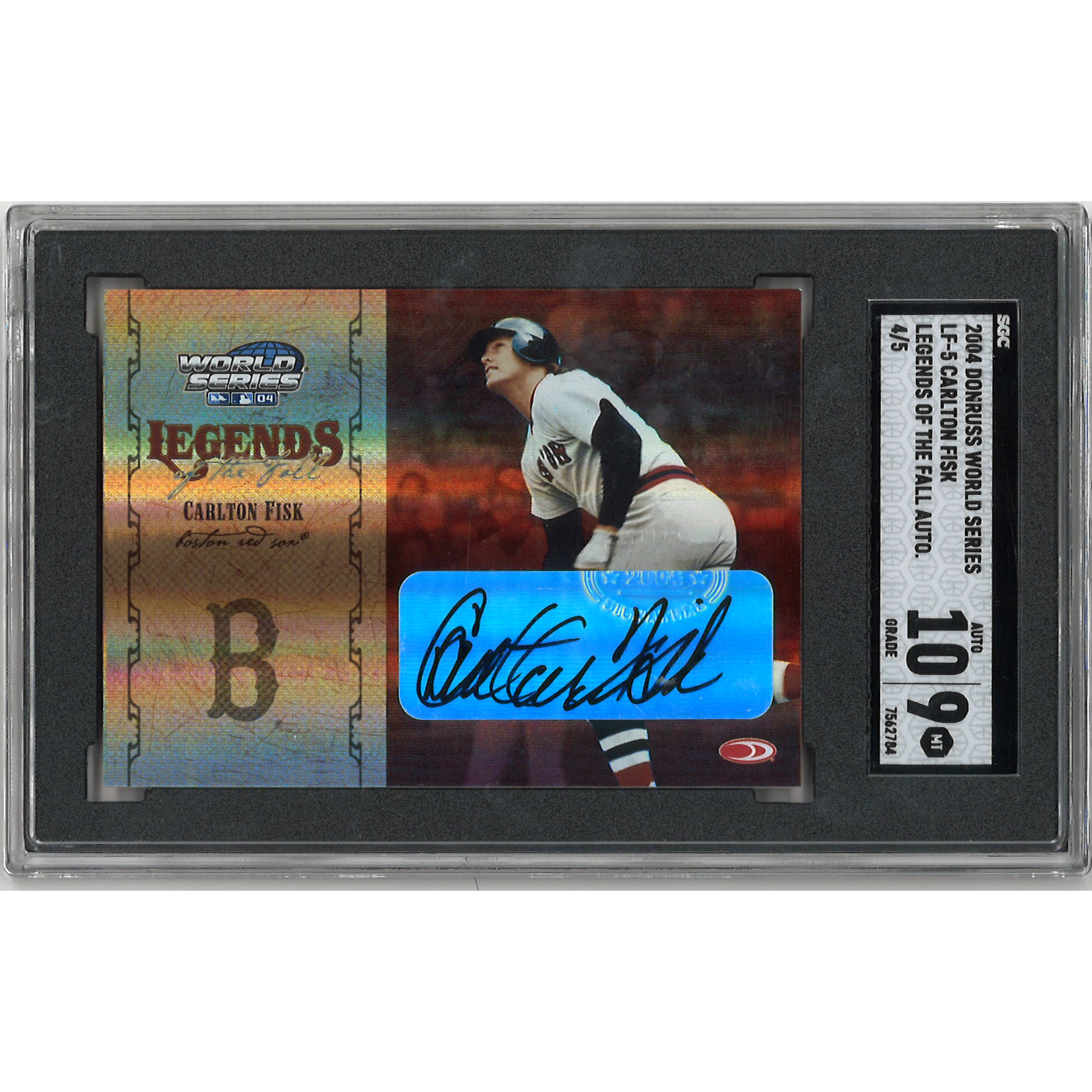 Carlton Fisk Autographed Card 2004 Donruss Elite World Series Legends of the Fall Signatures # LF-3 Ltd Ed of 5