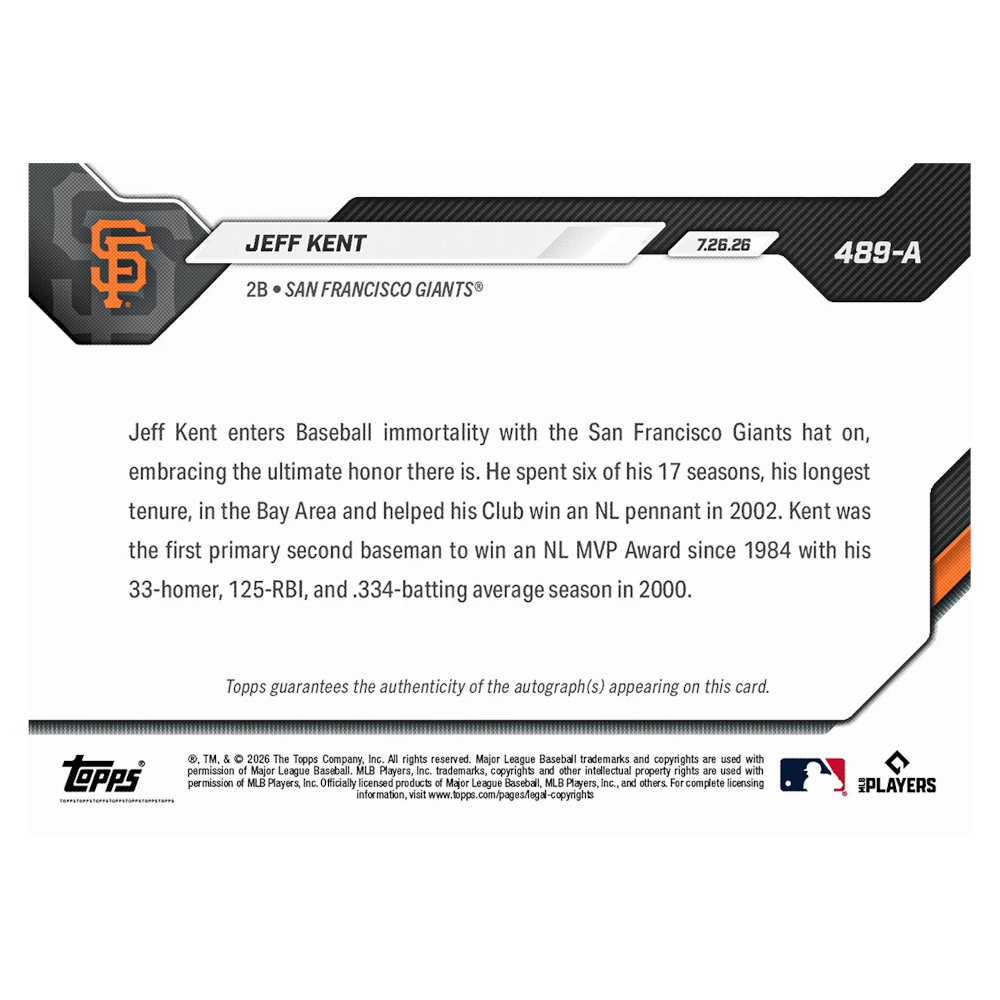 Jeff Kent Hall of Fame Induction 2026 Topps Now Gold Foil # 489 Ltd Ed of 50