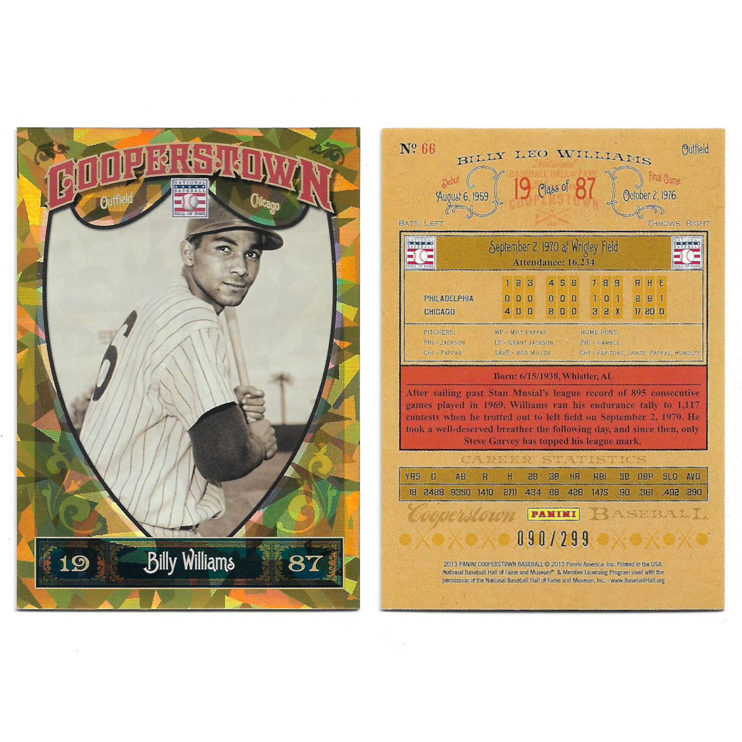 Billy Williams 2013 Panini Cooperstown Crystal # 66 Ltd Ed of 299