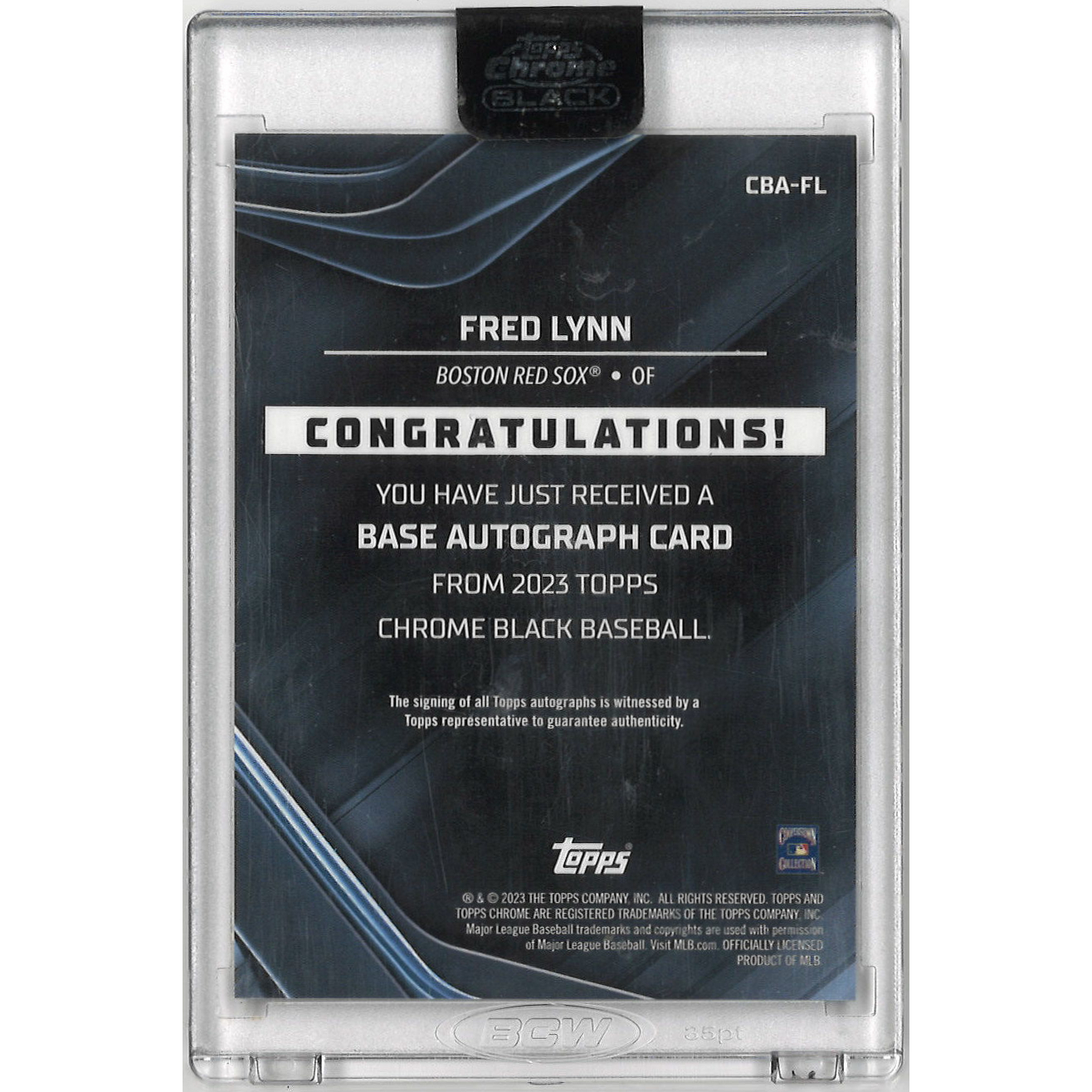 Fred Lynn Autographed Card 2023 Topps Chrome Black #  CBA-FL