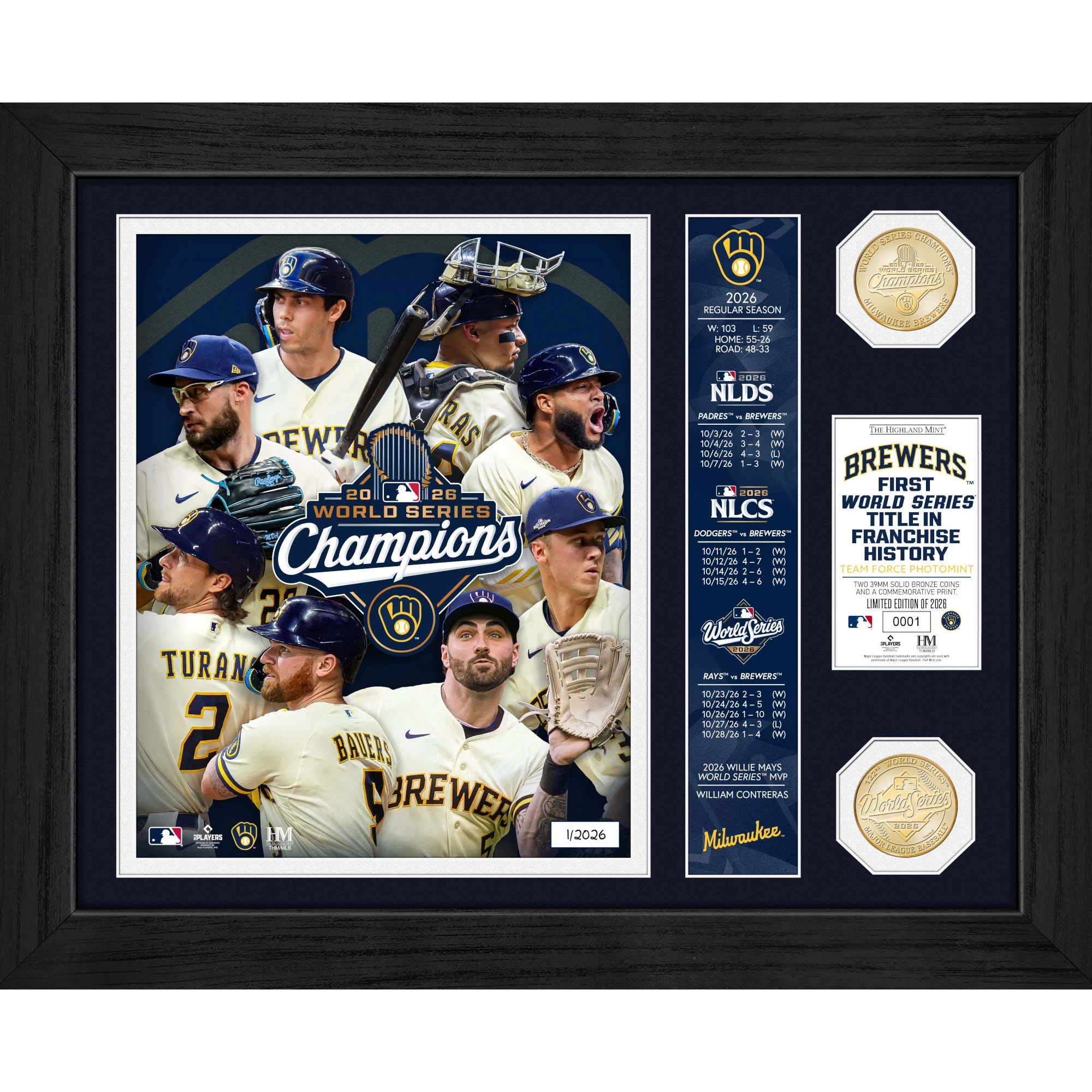 Milwaukee Brewers 2026 World Series Champions Team Force Bronze Coin 13" x 16" Photo Mint