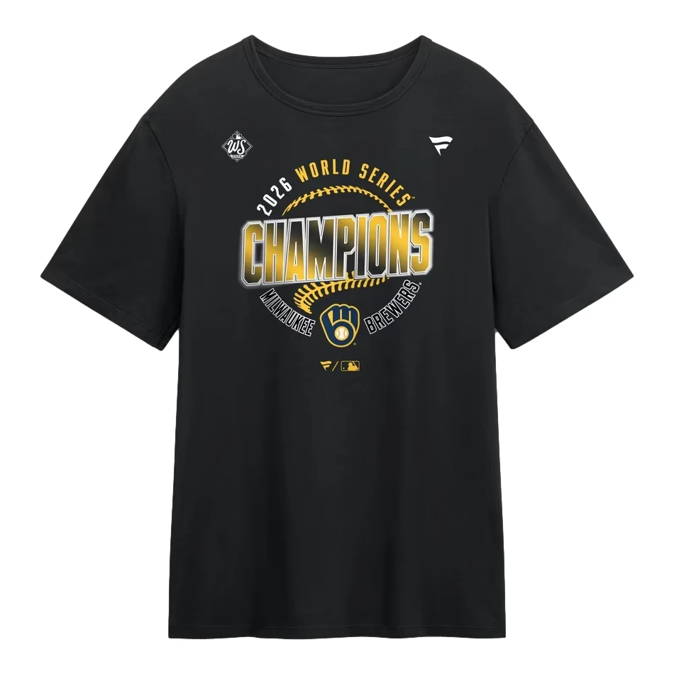 Men’s Fanatics Milwaukee Brewers 2026 World Series Champions Trophy Signature Roster Black Tee
