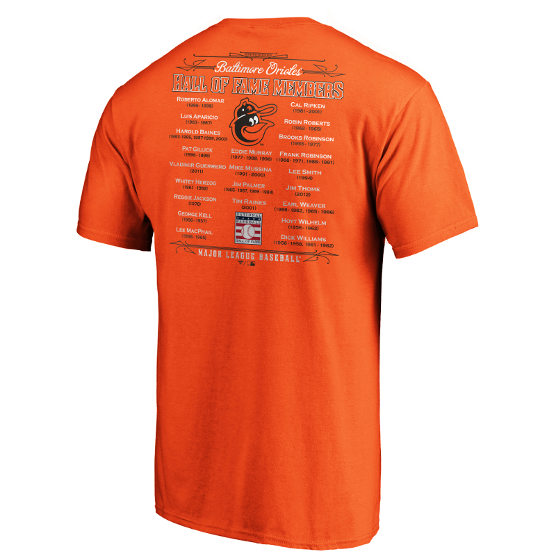 Men’s Baltimore Orioles Orange Team Hall of Famer Roster T-Shirt