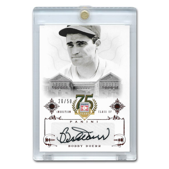 Bobby Doerr Autographed Card 2014 Panini Cooperstown HOF 75th Anniversary Red # 98 Ltd Ed of 50