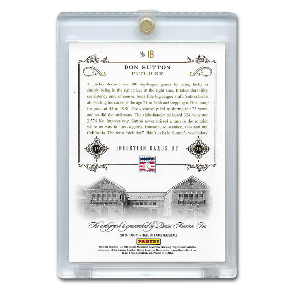 Don Sutton Autographed Card 2014 Panini Cooperstown HOF 75th Anniversary # 18