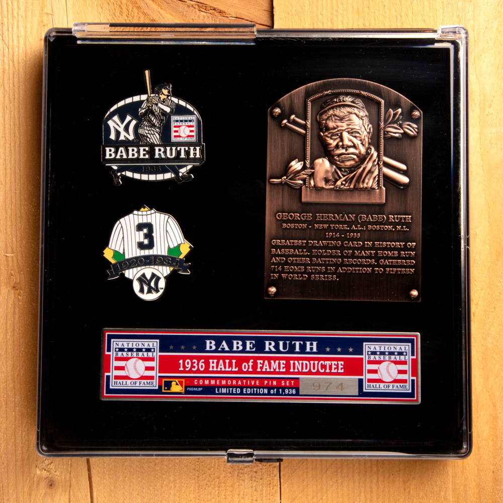 Babe Ruth Hall of Fame Exclusive 3 Piece Pin Set with Plaque Bust Ltd Ed of 1,936