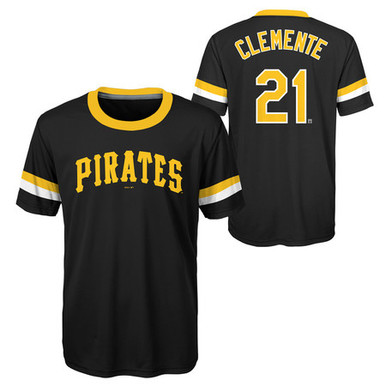 Roberto Clemente Pittsburgh Pirates Majestic Youth Cooperstown Collection  Play Hard Player V-Neck Jersey T-Shirt 