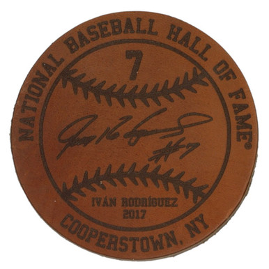 Ivan Rodriguez Baseball Hall of Fame 2017 Inductee Leather Engraved Coaster