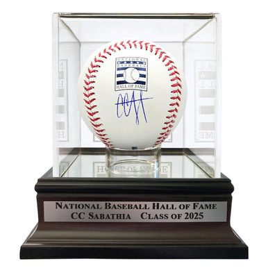CC Sabathia Autographed Hall of Fame Logo Baseball with HOF Case