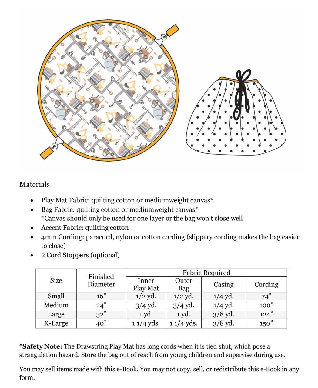 Drawstring Play Mat Pattern PDF Sewing Patterns