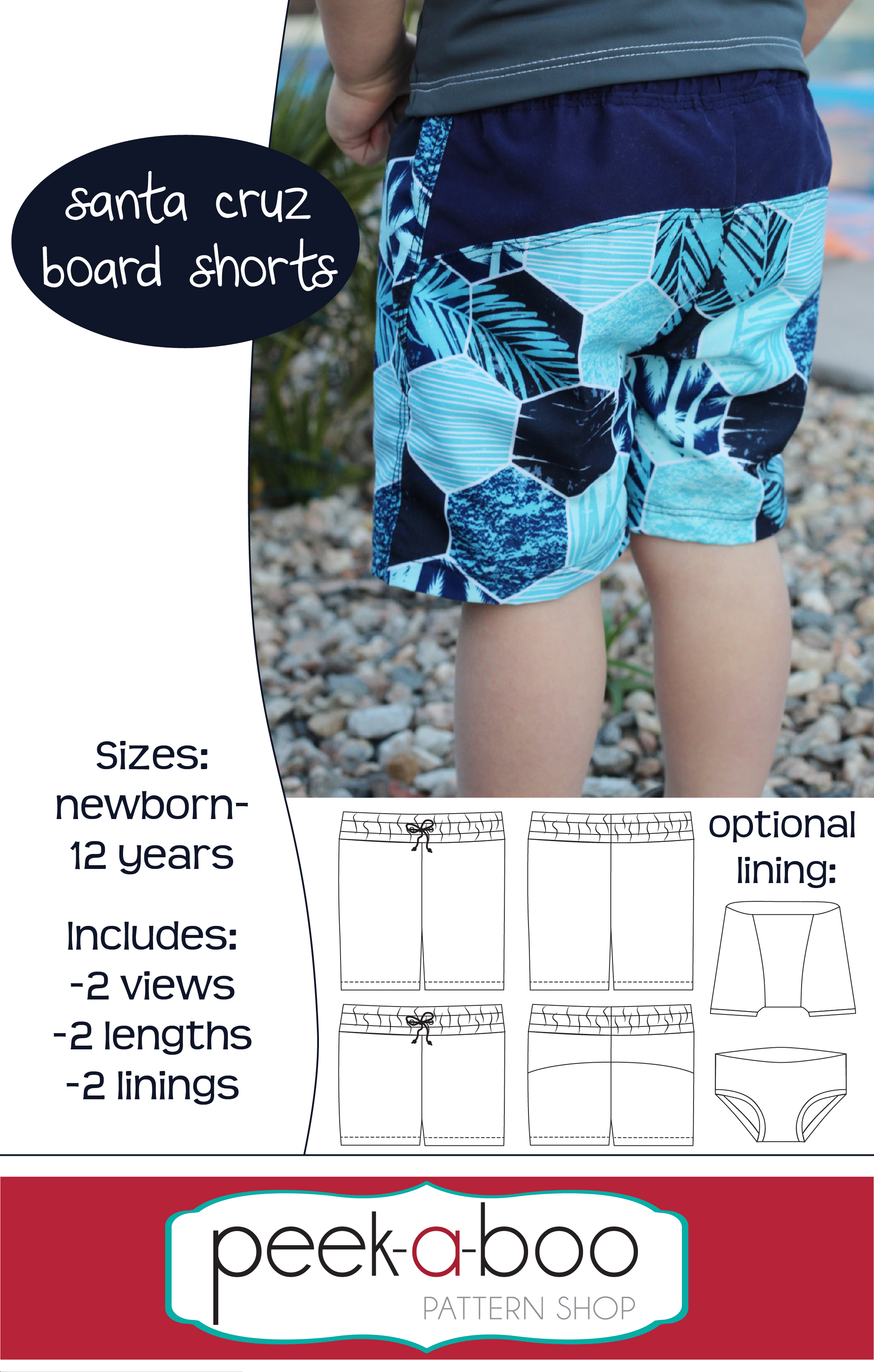 Boys Long Boards Shorts Pattern
