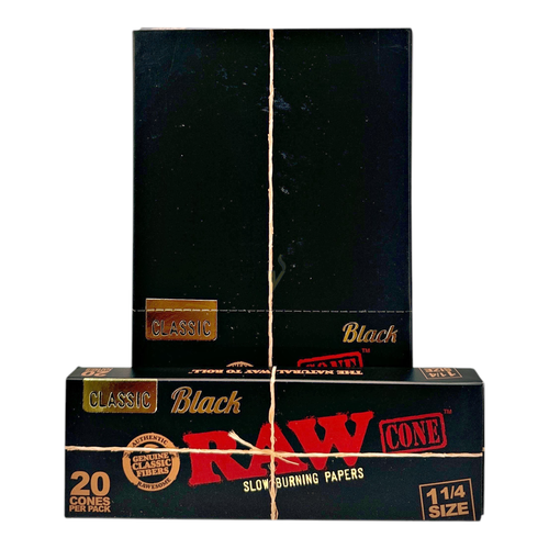Raw Black 1 1/4 20ct Cones 12 Pack