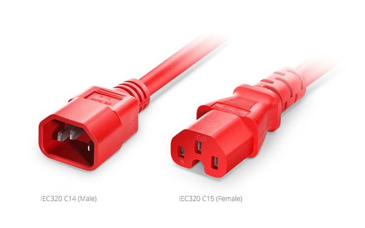 IEC320 C14 to C15 Power Cable, 3ft (0.9m), 14AWG, 250V/15A, Red 