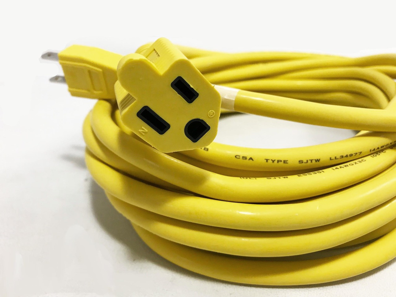 25ft/50ft 14/3 SJTW Heavy Duty Extension Cord – Outdoor, Yellow, 120V, 6-10A, 1500-2000W