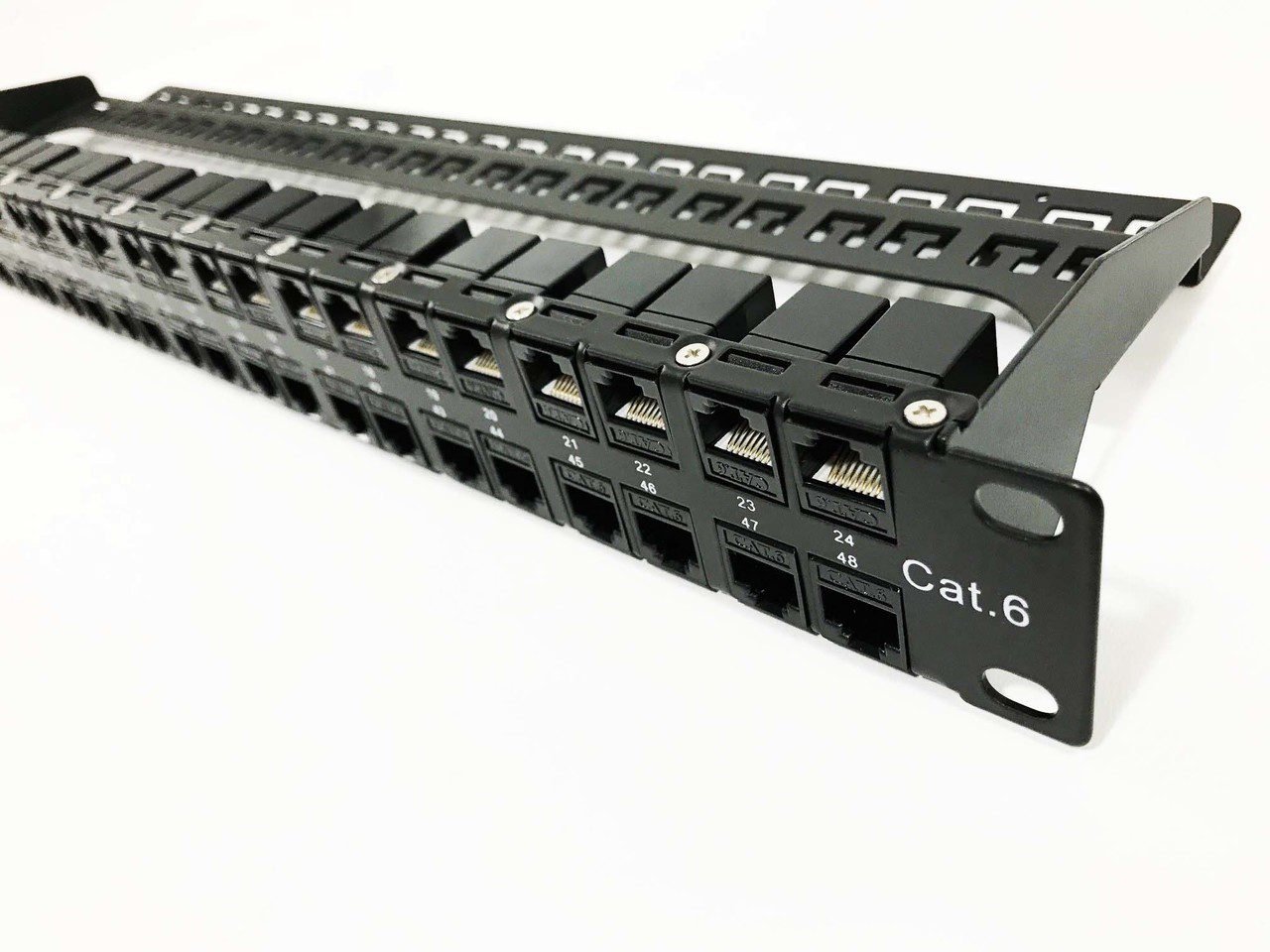 24 Ports Cat6 Feed-Through Patch Panel, Unshielded, 1U Rack Mount 