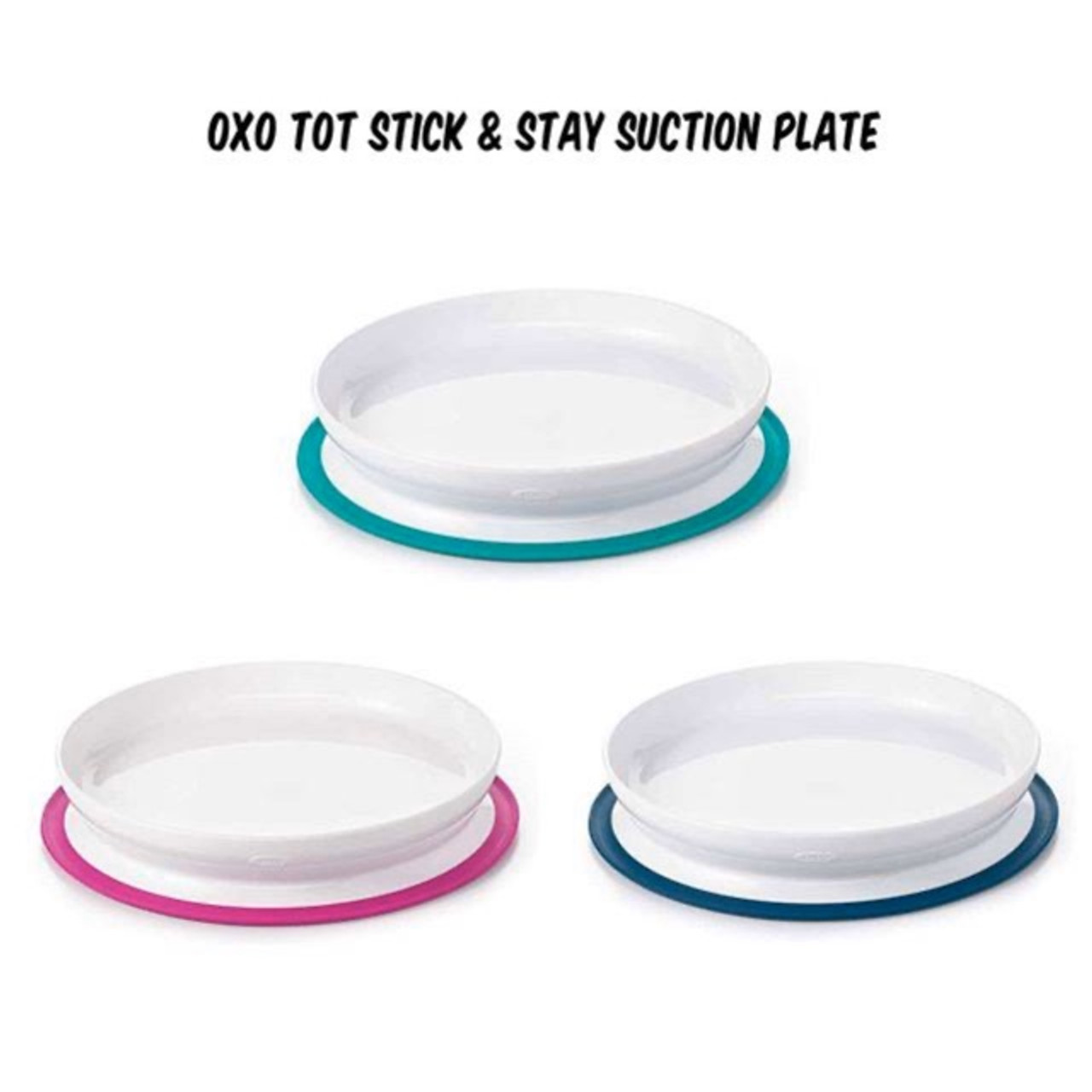 OXO TOT Stick & Stay Suction Plate ~ Blue/white ~ Dishwasher Safe ~ NEW in  Box
