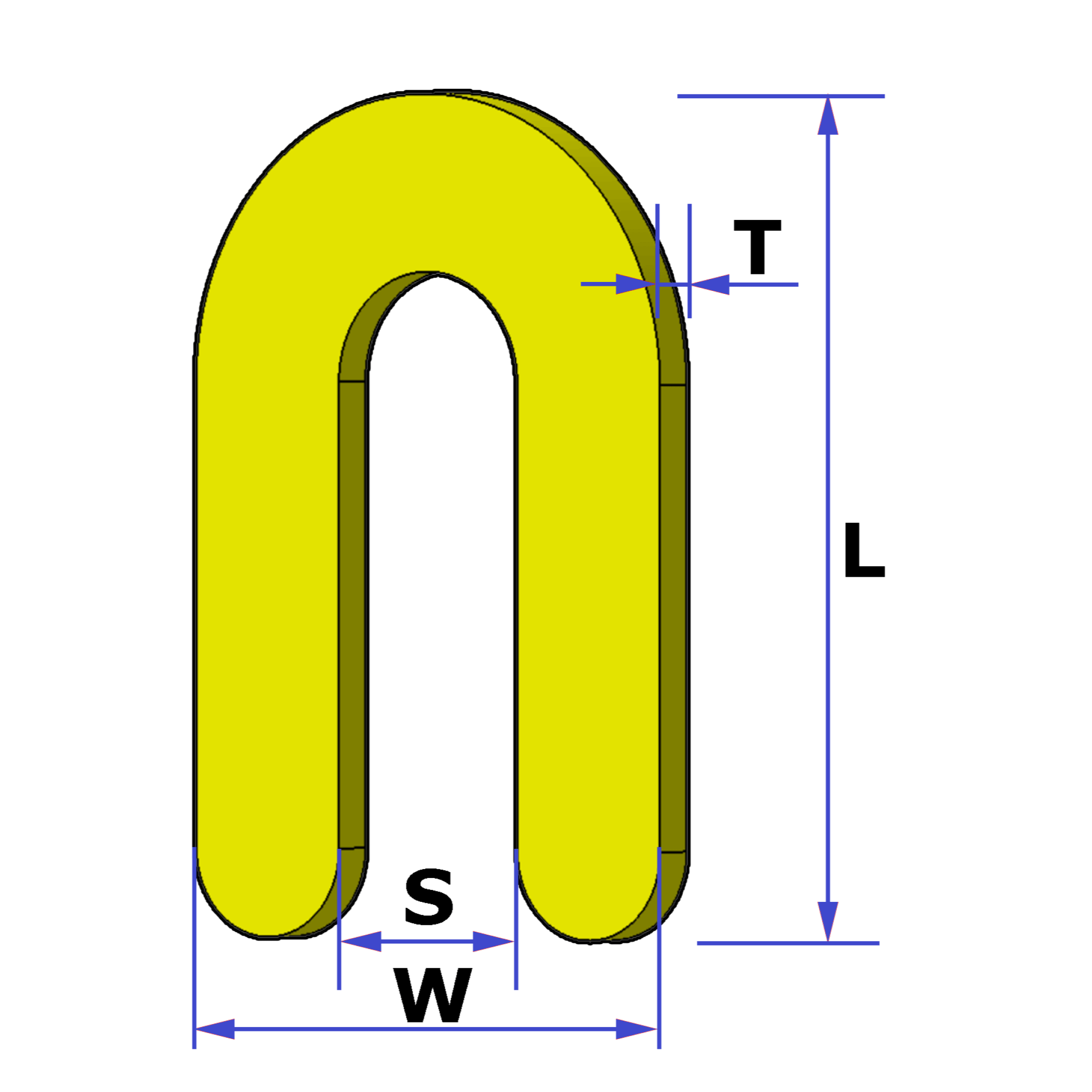 Horseshoe Shims (Round U-Shape Shims) Size Diagram