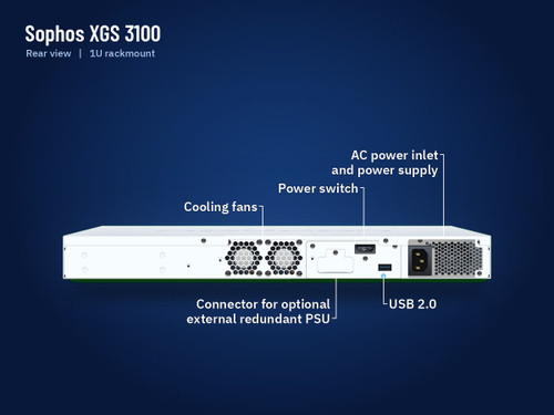 Sophos XGS 3100 firewall appliance, back view
