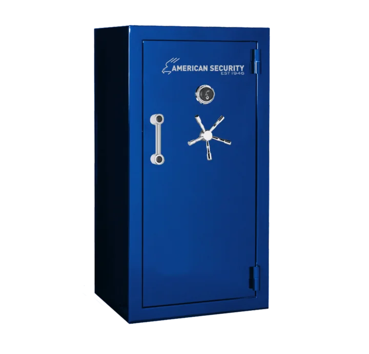 American Security BFX6030 gun safe in Sapphire Blue Gloss with chrome hardware