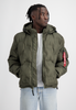 Alpha Industries Dark Olive Hooded Logo Puffer Jacket